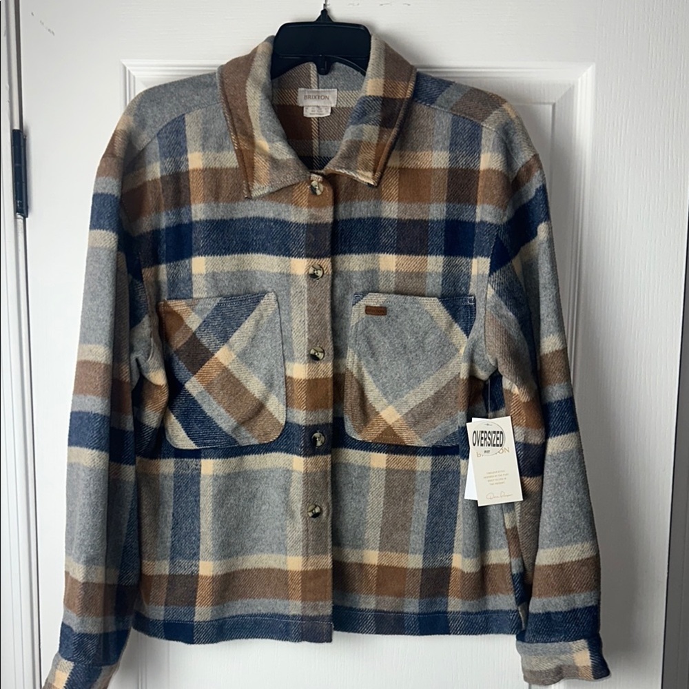 Britton Plaid Oversized Jacket in Blue and Brown